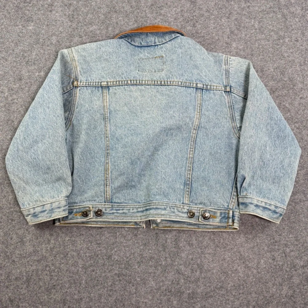 Vintage London Fog Kids Denim Jacket Tan Suede Collar Light Wash Trucker Style